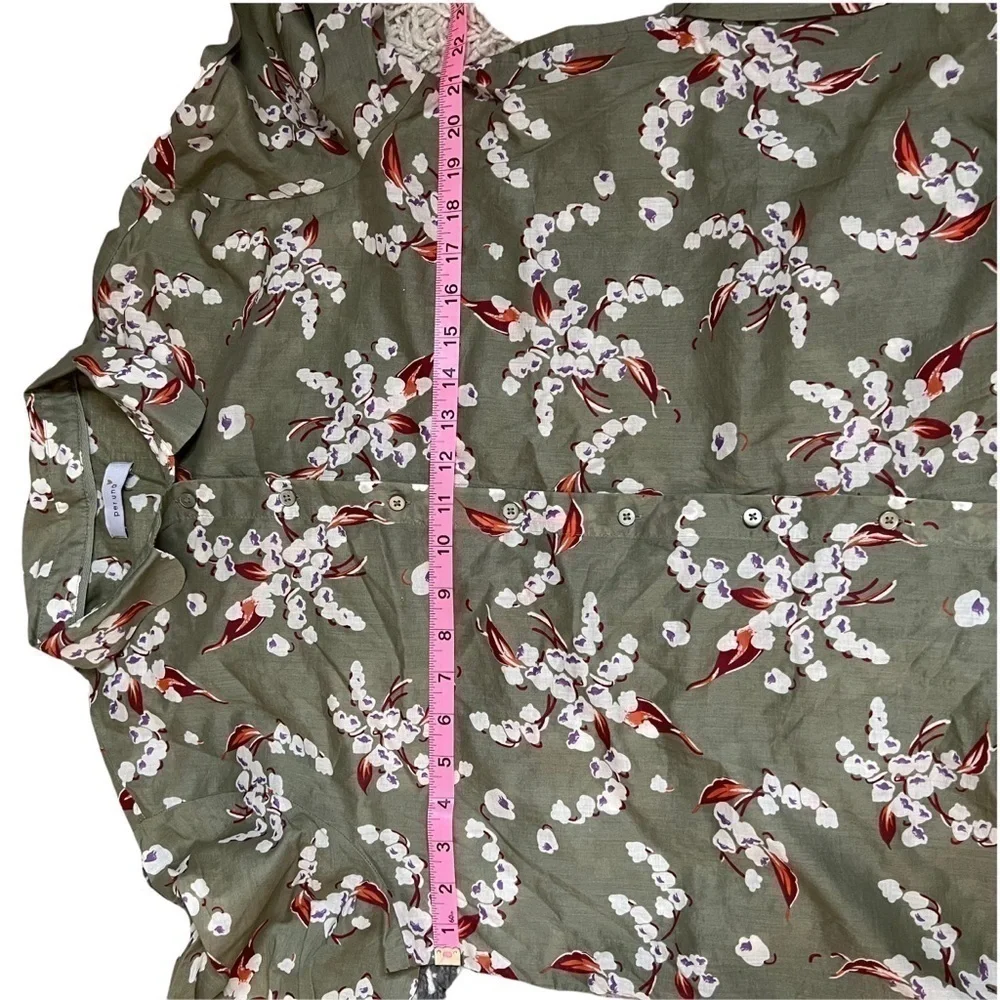 Per Una Green Floral Button Down Shirt Long Sleeve Cottagecore Boho Blouse